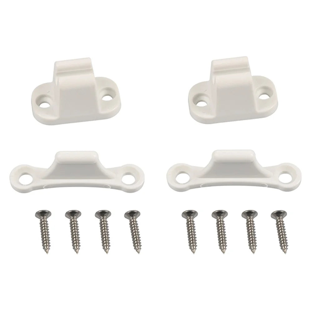 A8624 2Pair White T-Shape Door Retainer Kit Door Stop Retaining Catch Holder Set with Screws for Camper RV Motorhome #2-2 - 1
