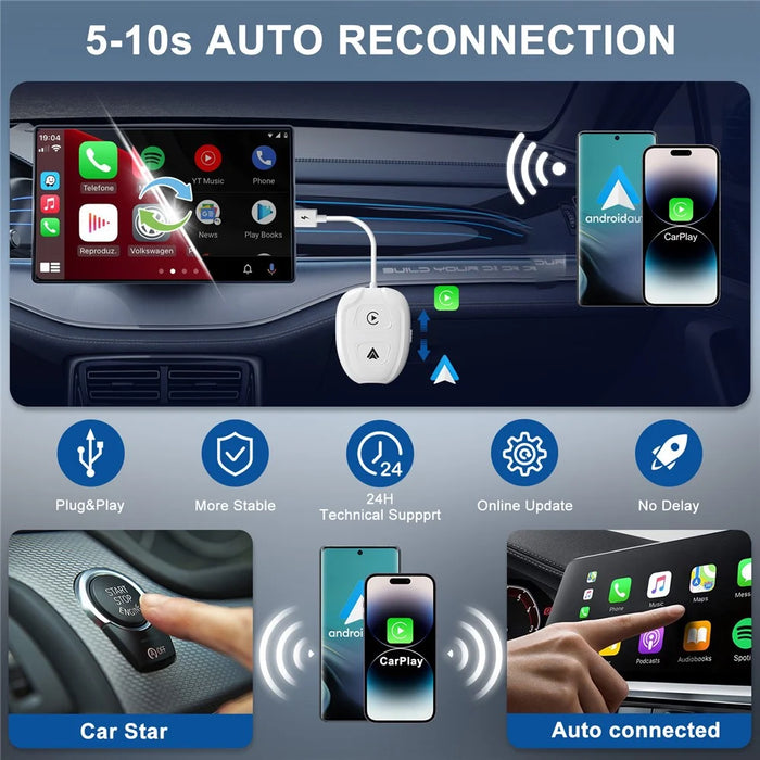 THT-020-9-1 Car Wireless Android Auto Carplay Wired to Wireless Adapter Dongle - 4