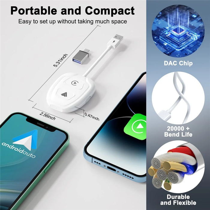 THT-020-9-1 Car Wireless Android Auto Carplay Wired to Wireless Adapter Dongle - 5