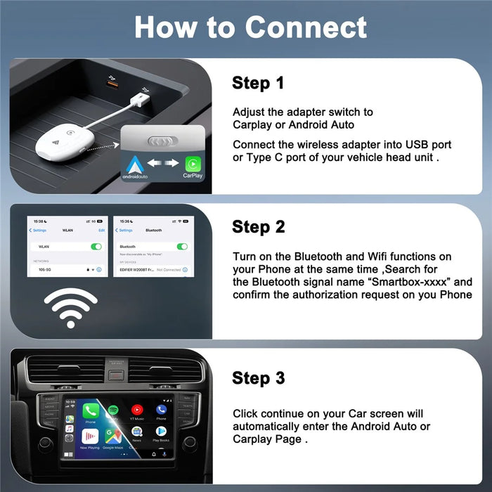 THT-020-9-1 Car Wireless Android Auto Carplay Wired to Wireless Adapter Dongle - 6