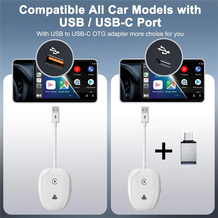 THT-020-9-1 Car Wireless Android Auto Carplay Wired to Wireless Adapter Dongle - 7