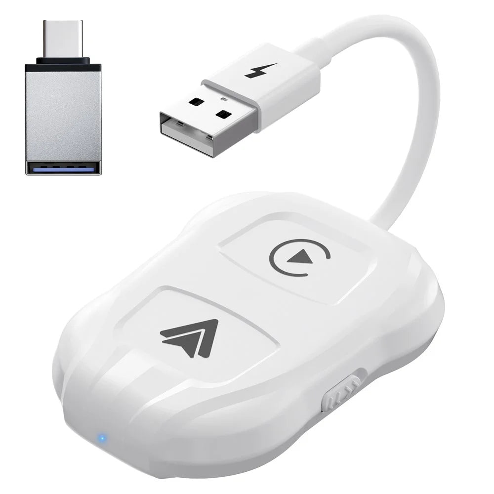 THT-020-9 Car Wireless Carplay Android Auto Dongle Wired to Wireless Adapter - White - 1