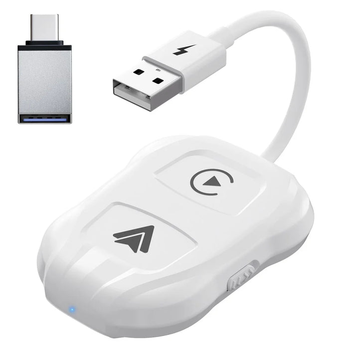 THT-020-9 Car Wireless Carplay Android Auto Dongle Wired to Wireless Adapter - White - 1