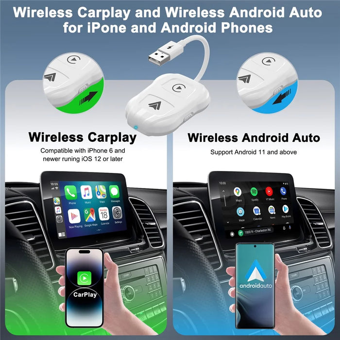 THT-020-9 Car Wireless Carplay Android Auto Dongle Wired to Wireless Adapter - White - 2