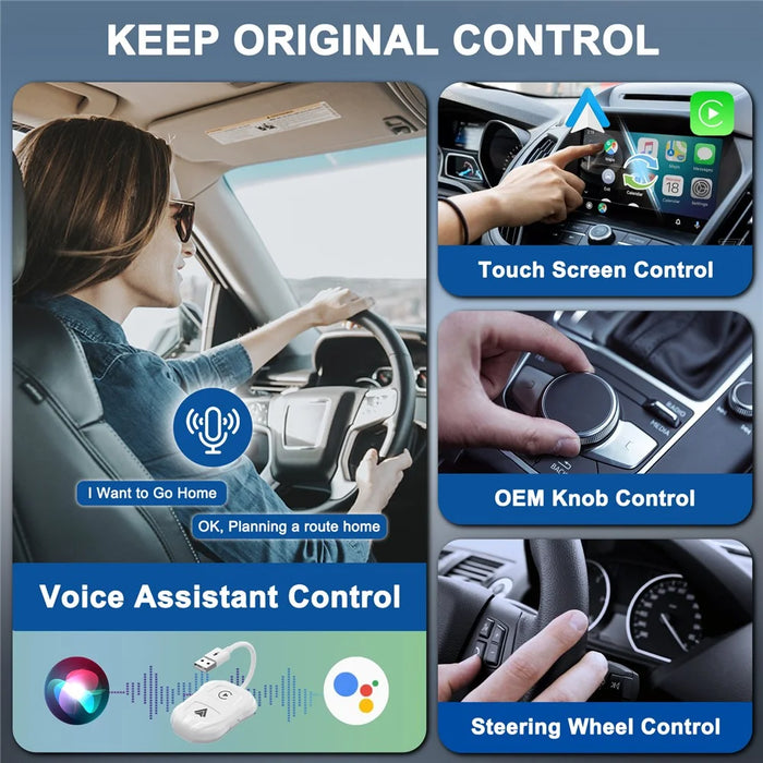 THT-020-9 Car Wireless Carplay Android Auto Dongle Wired to Wireless Adapter - White - 3