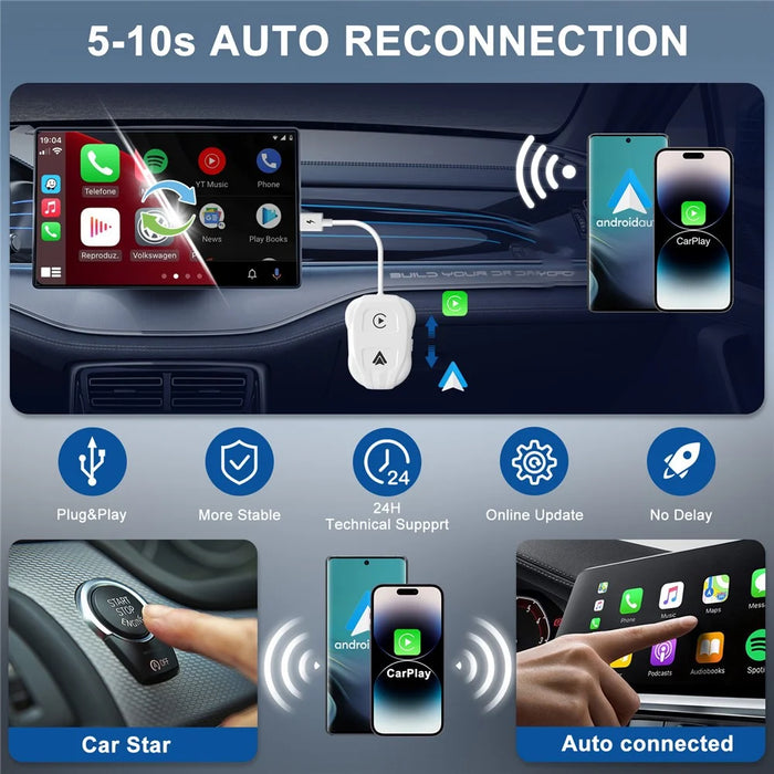 THT-020-9 Car Wireless Carplay Android Auto Dongle Wired to Wireless Adapter - White - 4