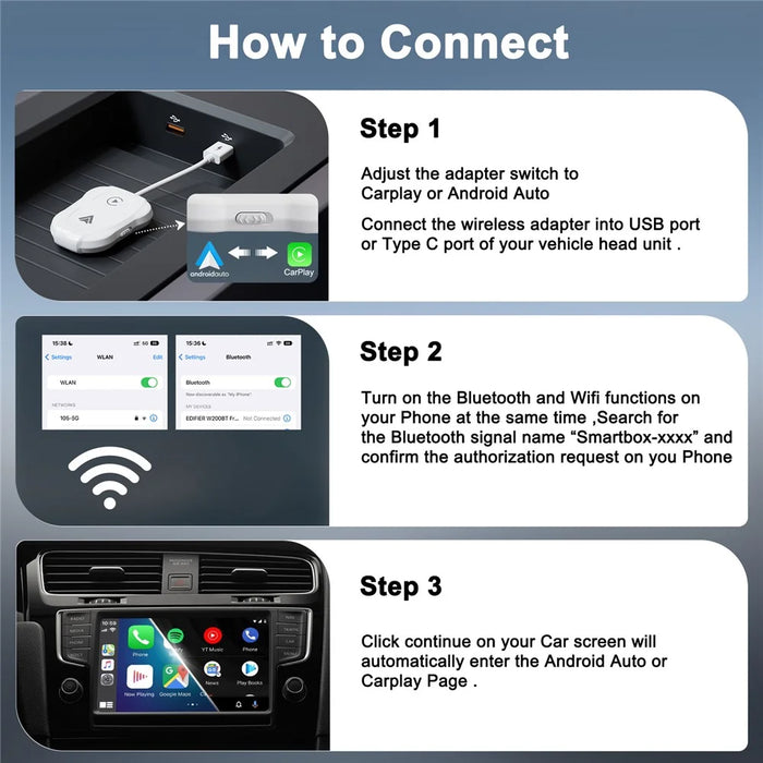 THT-020-9 Car Wireless Carplay Android Auto Dongle Wired to Wireless Adapter - White - 5