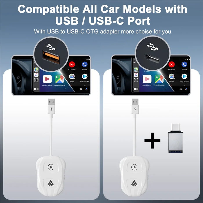 THT-020-9 Car Wireless Carplay Android Auto Dongle Wired to Wireless Adapter - White - 6