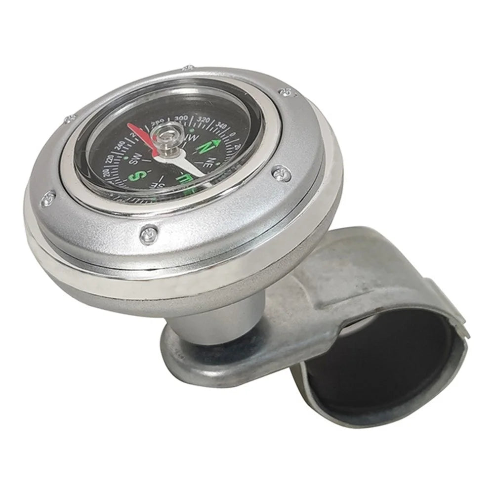 CARFU Plastic+Iron Car Steering Wheel Spinner Knob Compass Car Steering Auxiliary Booster Control Handle - Silver - 1