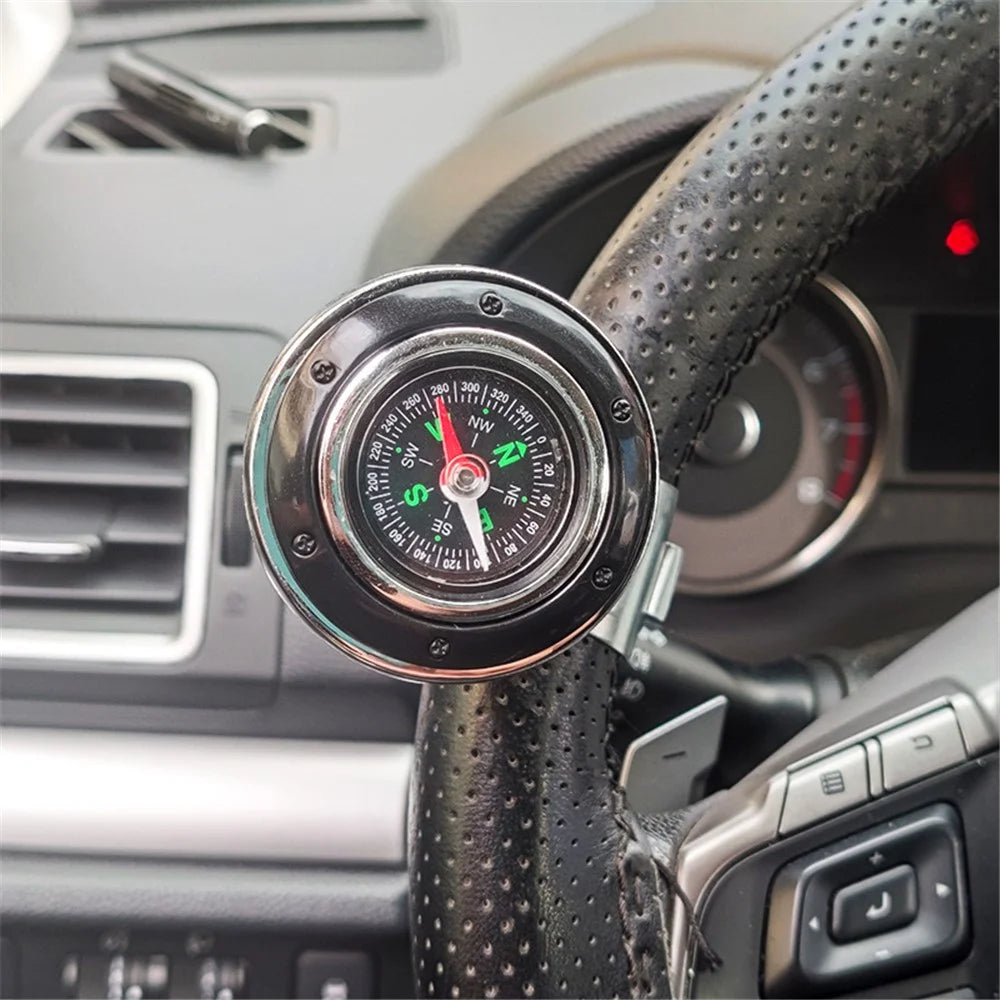 CARFU Plastic+Iron Car Steering Wheel Spinner Knob Compass Car Steering Auxiliary Booster Control Handle - Silver - 2