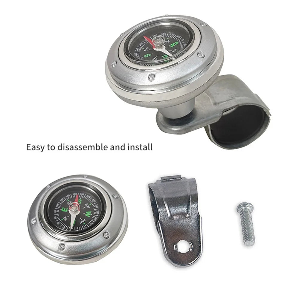 CARFU Plastic+Iron Car Steering Wheel Spinner Knob Compass Car Steering Auxiliary Booster Control Handle - Silver - 3