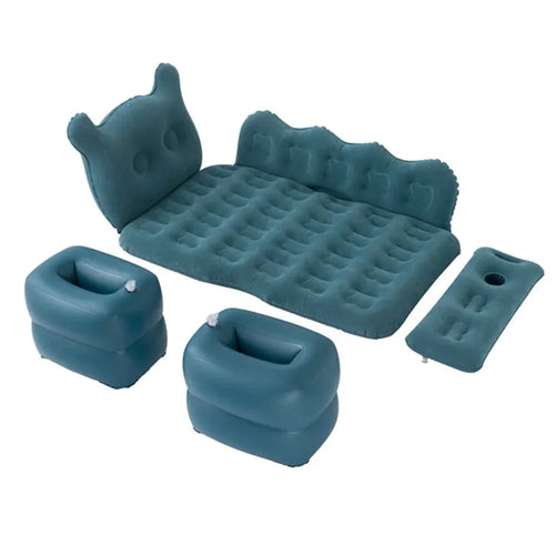 828 Cartoon Bear Head Car Air Mattress PVC + Flocking Back Seat Inflatable Bed with Pump - Navy Blue - 1