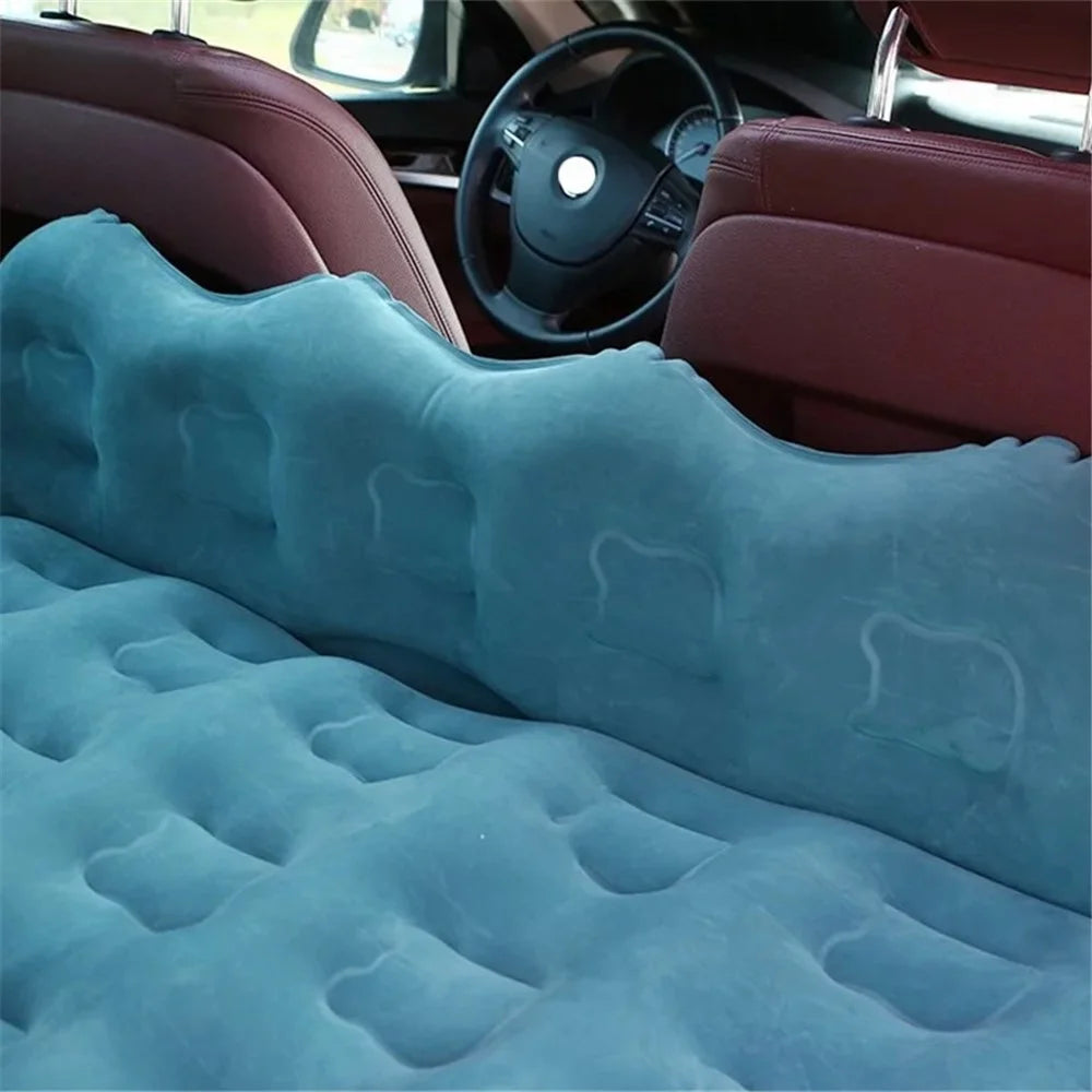 828 Cartoon Bear Head Car Air Mattress PVC + Flocking Back Seat Inflatable Bed with Pump - Navy Blue - 2