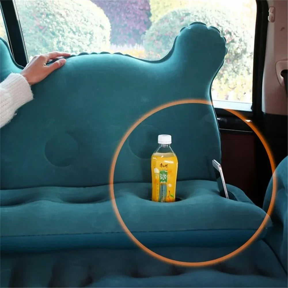 828 Cartoon Bear Head Car Air Mattress PVC + Flocking Back Seat Inflatable Bed with Pump - Navy Blue - 5