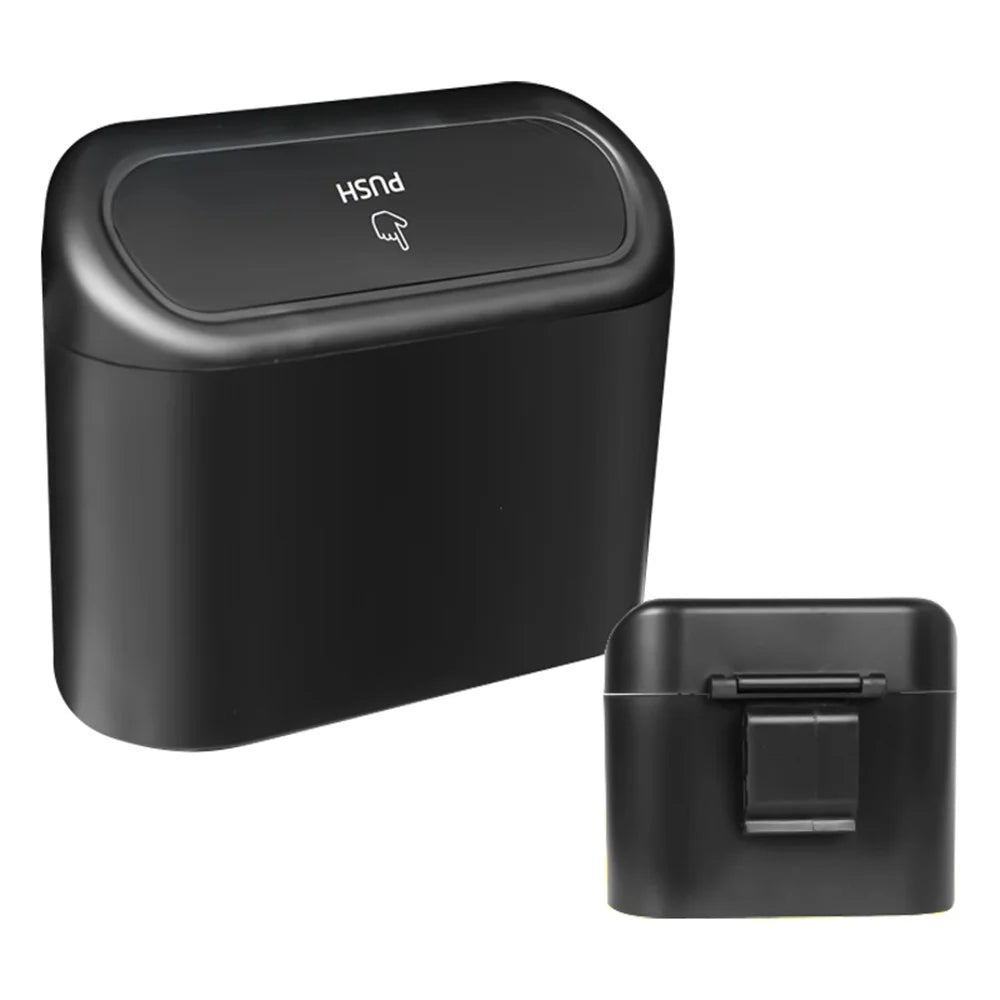 BY-1079 Push Lid Design Car Trash Can Vehicle Door Seat Back Hanging ABS Trash Bin - Black - 1