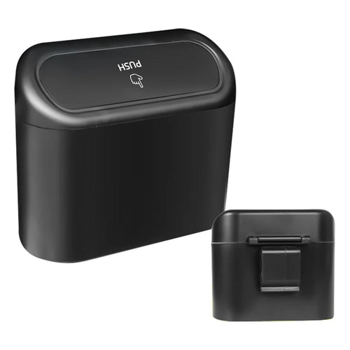 BY-1079 Push Lid Design Car Trash Can Vehicle Door Seat Back Hanging ABS Trash Bin - Black - 1