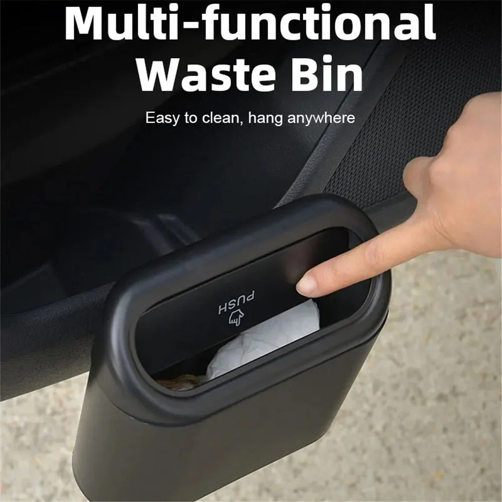 BY-1079 Push Lid Design Car Trash Can Vehicle Door Seat Back Hanging ABS Trash Bin - Black - 2