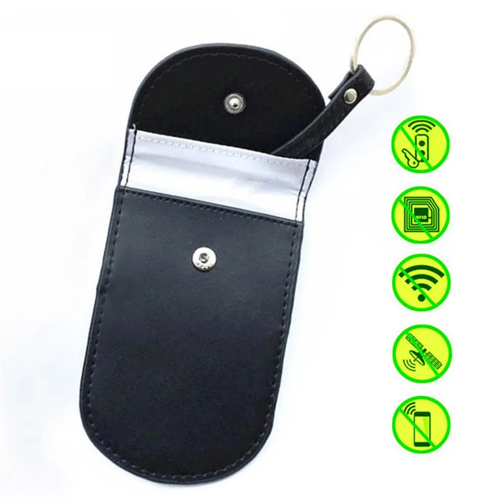 Car Key Signal Blocking Pouch Anti-theft RFID Blocking Genuine Cow Leather Car Keys Case Holder - 2