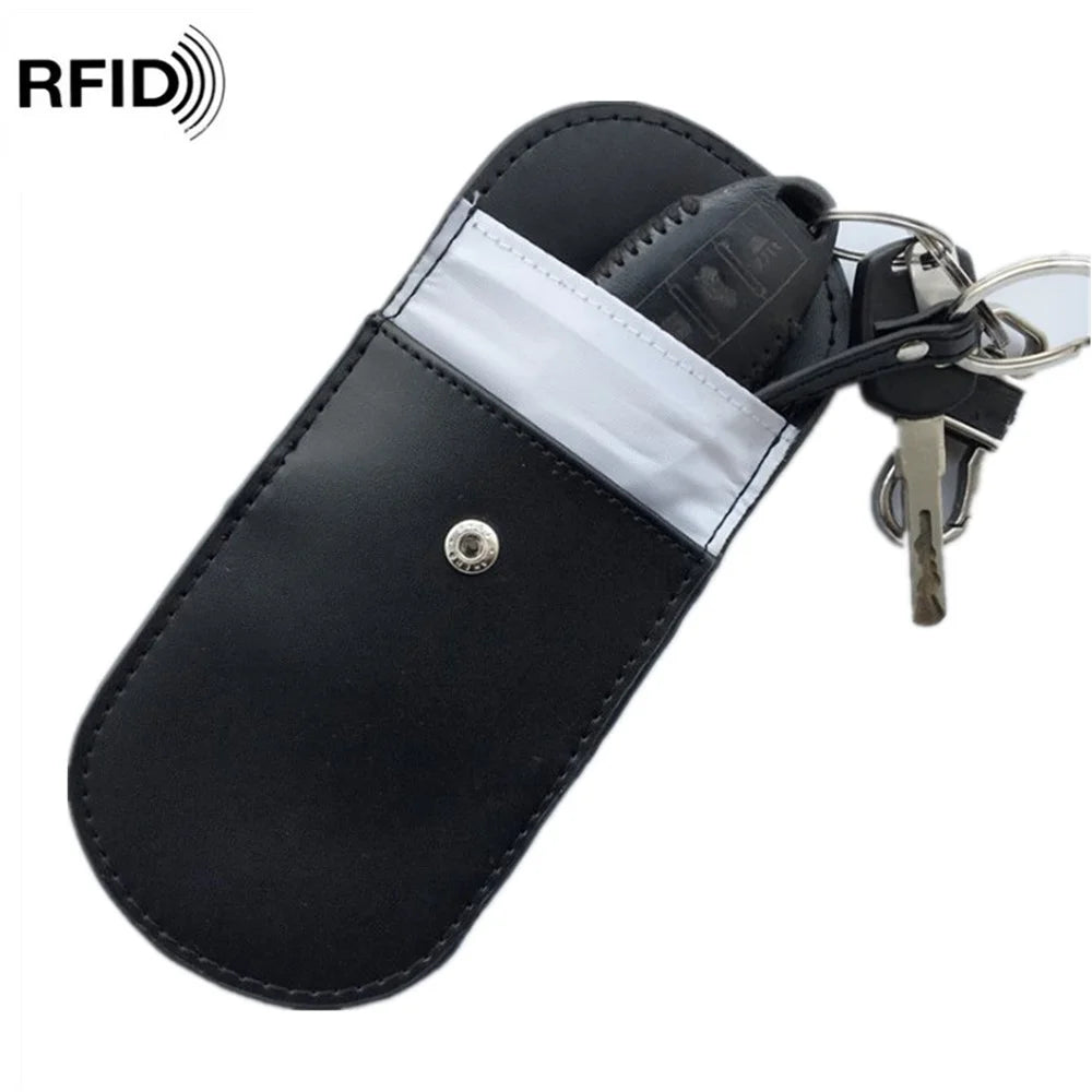 Car Key Signal Blocking Pouch Anti-theft RFID Blocking Genuine Cow Leather Car Keys Case Holder - 3