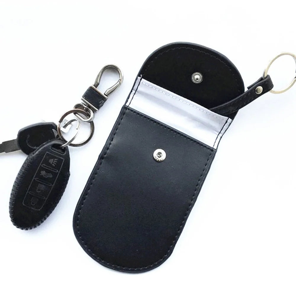 Car Key Signal Blocking Pouch Anti-theft RFID Blocking Genuine Cow Leather Car Keys Case Holder - 4