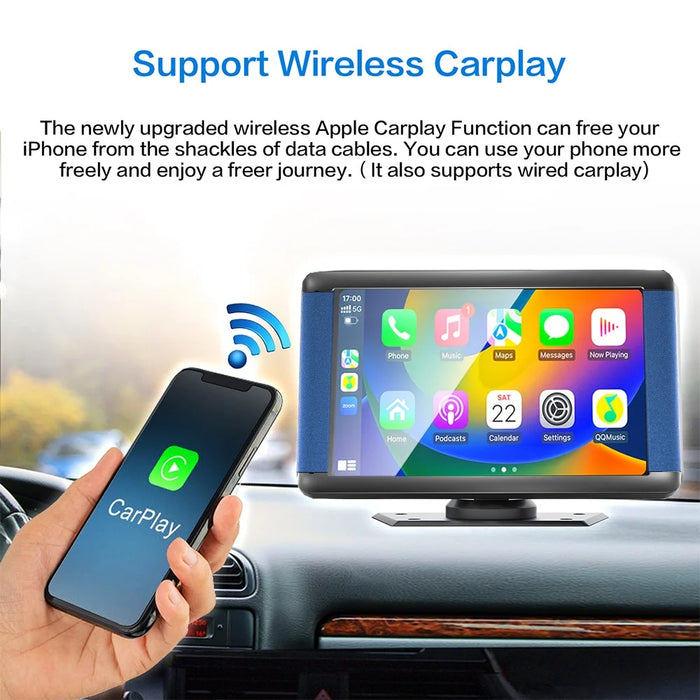 W503C 7.0-inch HD Screen Wireless Car Play with 12LED Camera, Portable Car Stereo Support Mirror Link, Android Auto - 7