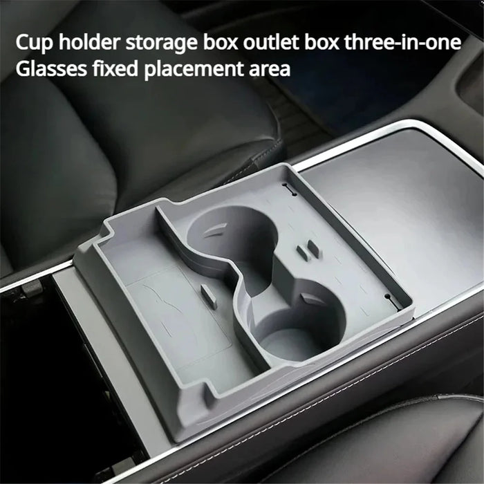 For Tesla Model 3 / Y Cup Holder Center Console Glasses Card Storage Tray - Grey - 3