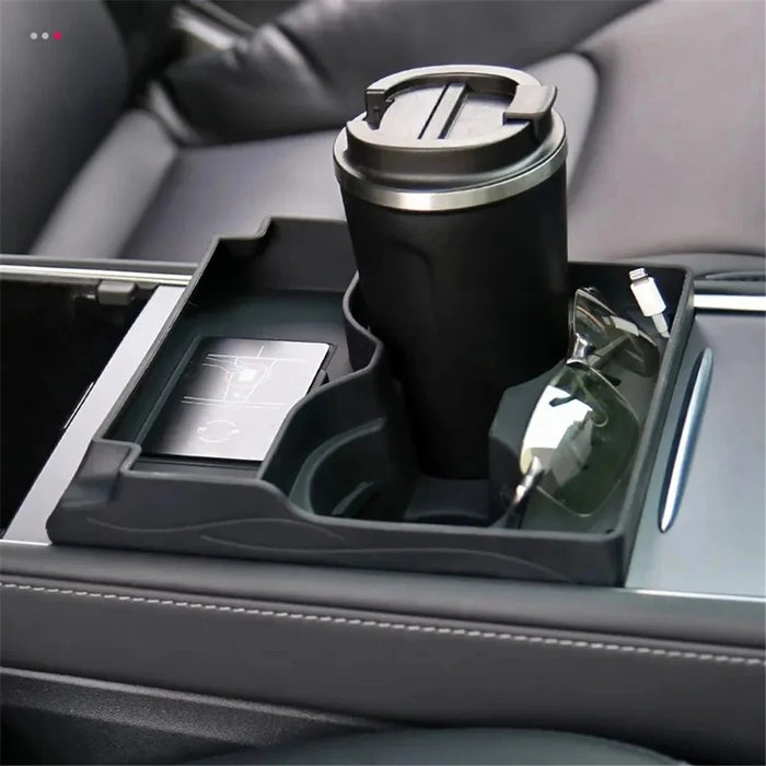 For Tesla Model 3 / Y Cup Holder Center Console Glasses Card Storage Tray - Grey - 6