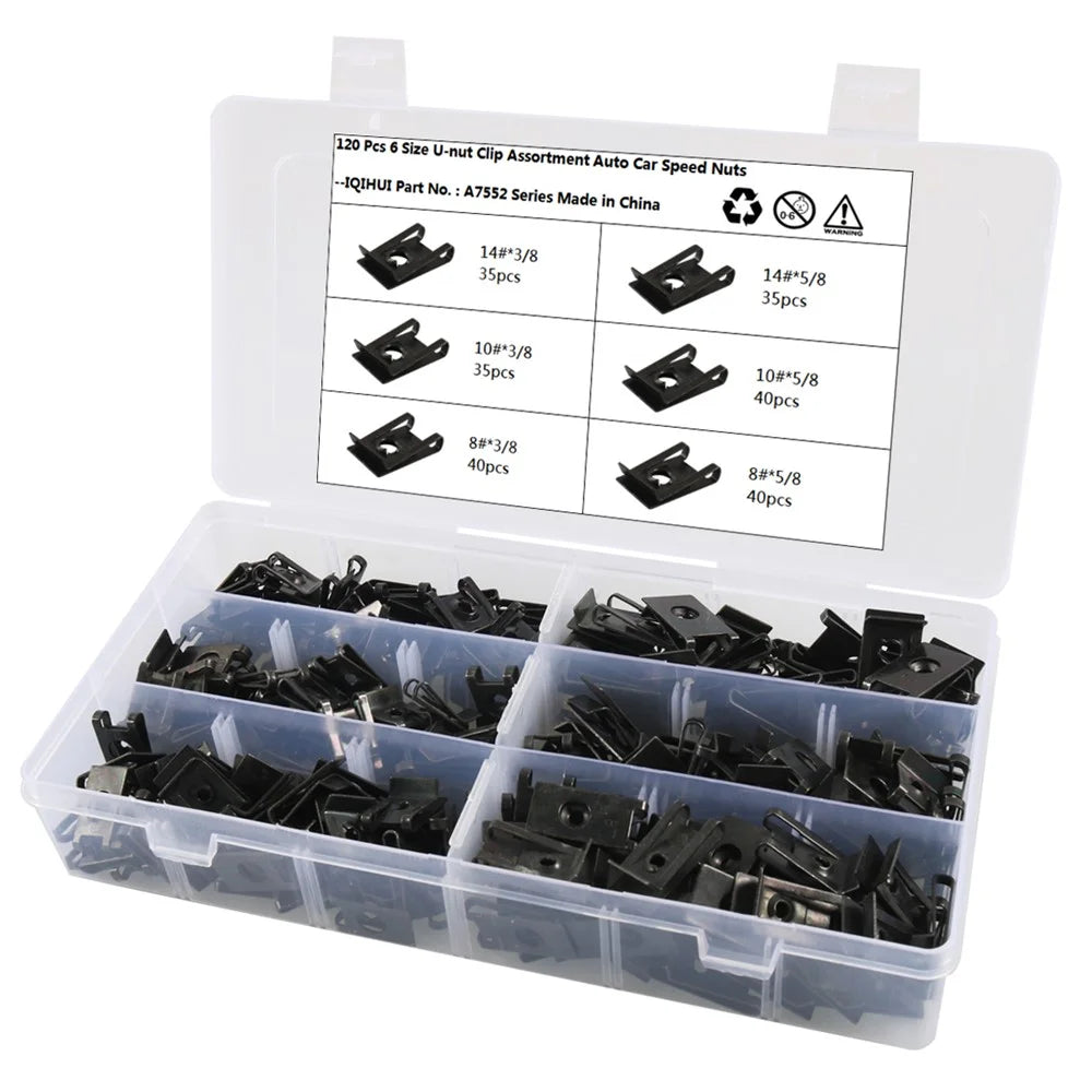 A7552 225PCS Manganese Steel Car U Nut Clips Replacement Parts with 6 Sizes - 1