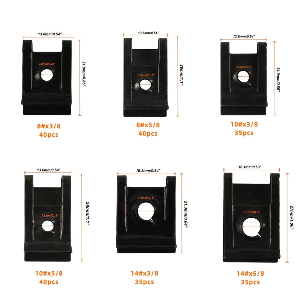 A7552 225PCS Manganese Steel Car U Nut Clips Replacement Parts with 6 Sizes - 7