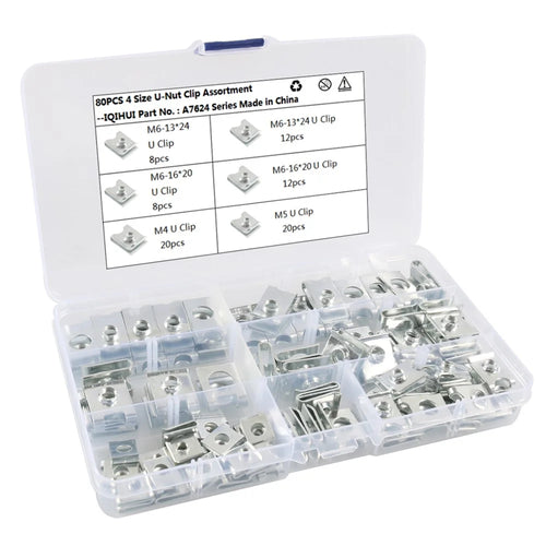A7624 80Pcs Assorted M4 / M5 / M6 Car U Nuts Manganese Steel U-shaped Clip Nut Kit - 1