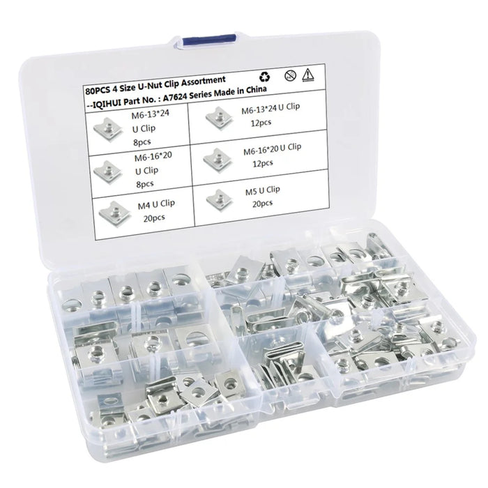 A7624 80Pcs Assorted M4 / M5 / M6 Car U Nuts Manganese Steel U-shaped Clip Nut Kit - 1