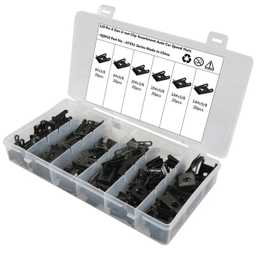 A7551 120Pcs Assorted 8# 10# 14# Car U Nuts Black Manganese Steel U-Type Fastener Clips - 1