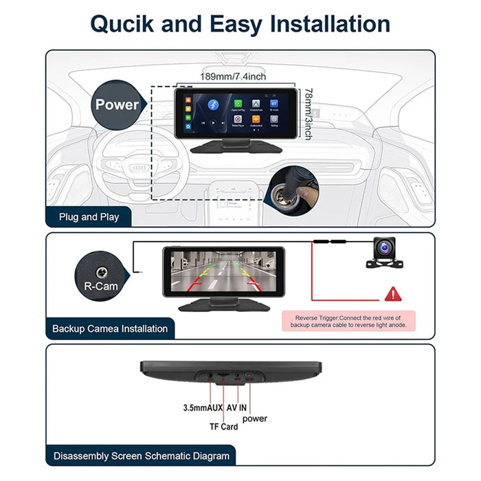 W513B 6.86-Inch HD Car Play with 12LED Camera Portable Car Radio Bluetooth-compatible Screen - 5
