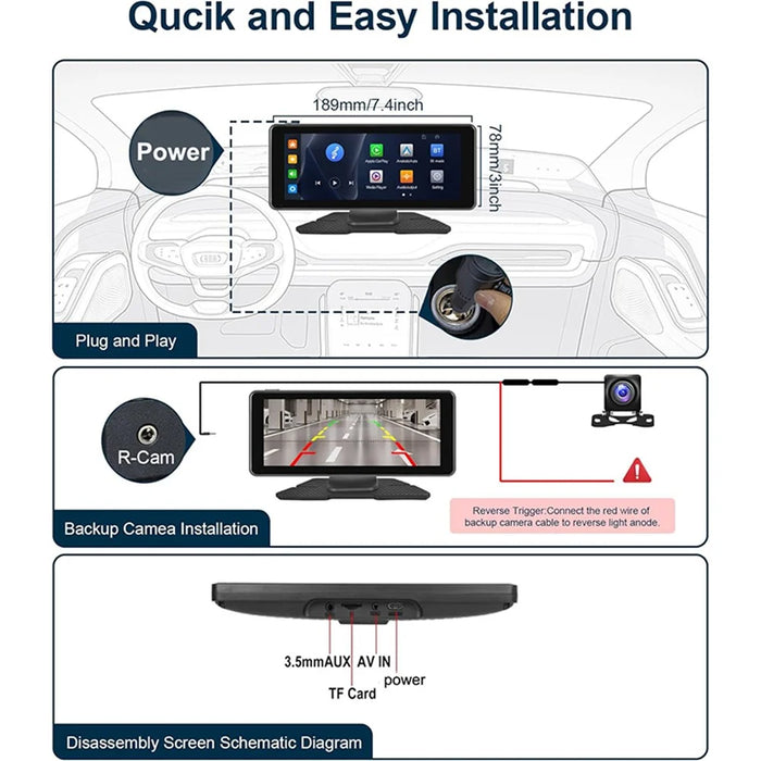 W513D 6.86-Inch HD Car Play Screen Portable Car Radio Display with Recorder - 5