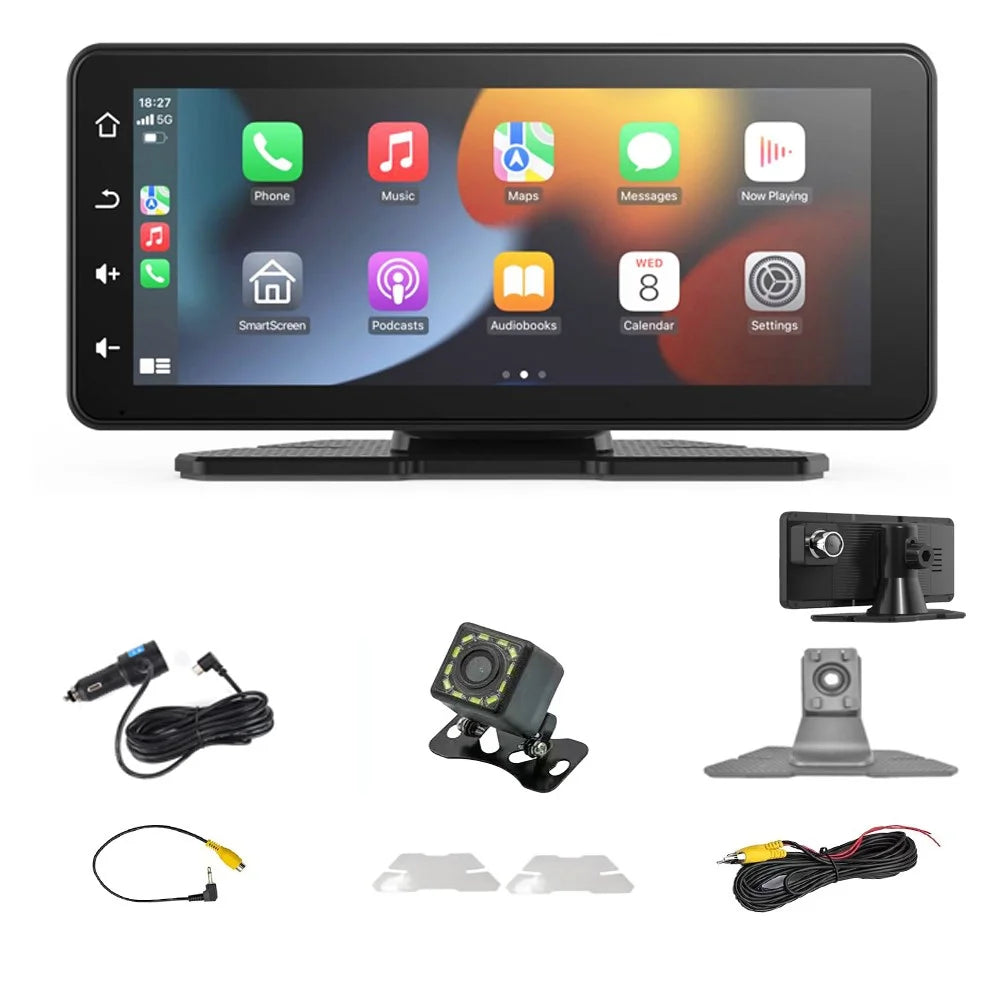 W513E 6.86-Inch Portable Car Play with Recorder, 12LED Camera Car Radio Player - 1