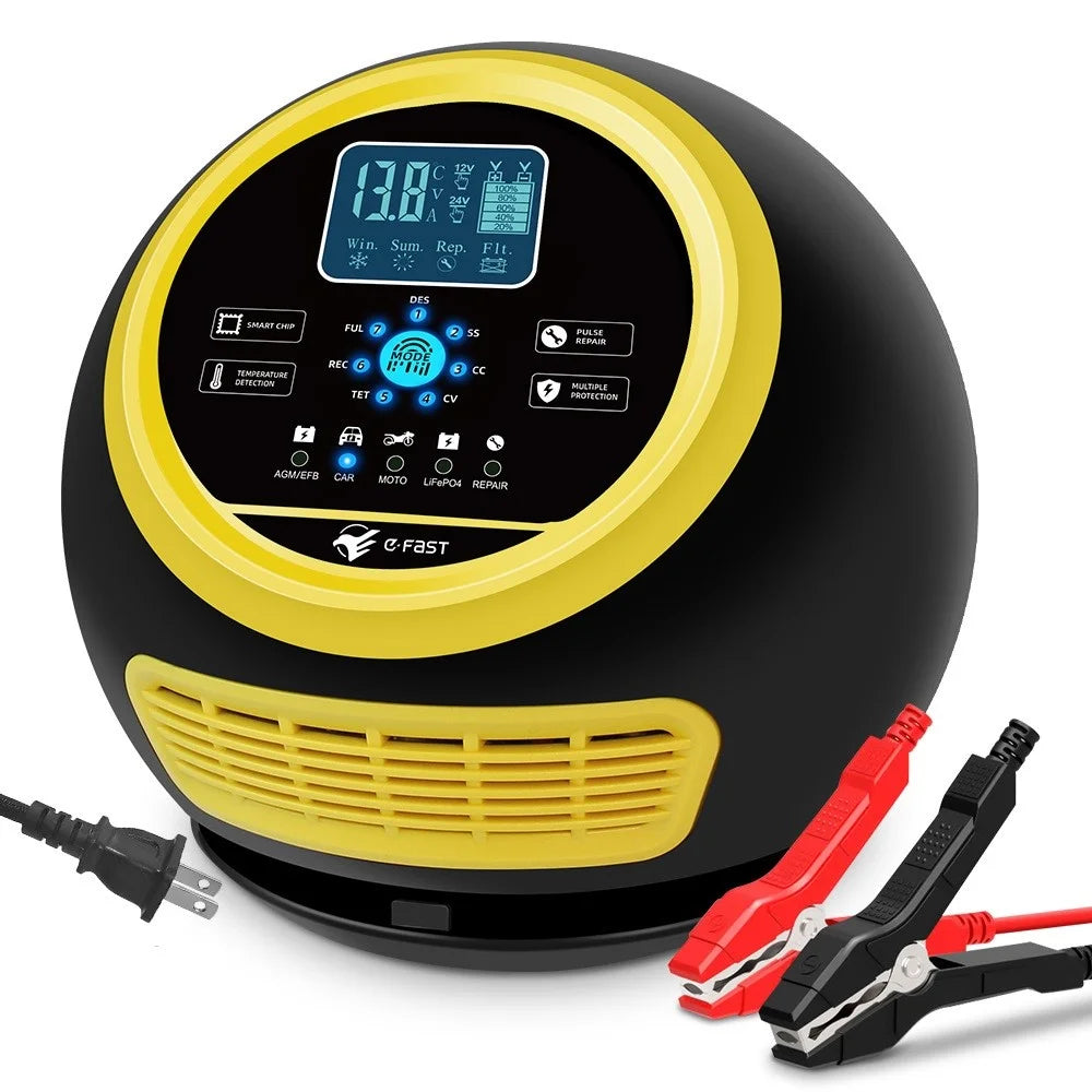 E-FAST TK-1500 Touch Screen Car Automatic Battery Charger for Lithium LiFePO4 AGM GEL Lead-Acid - US Plug / Yellow - 1