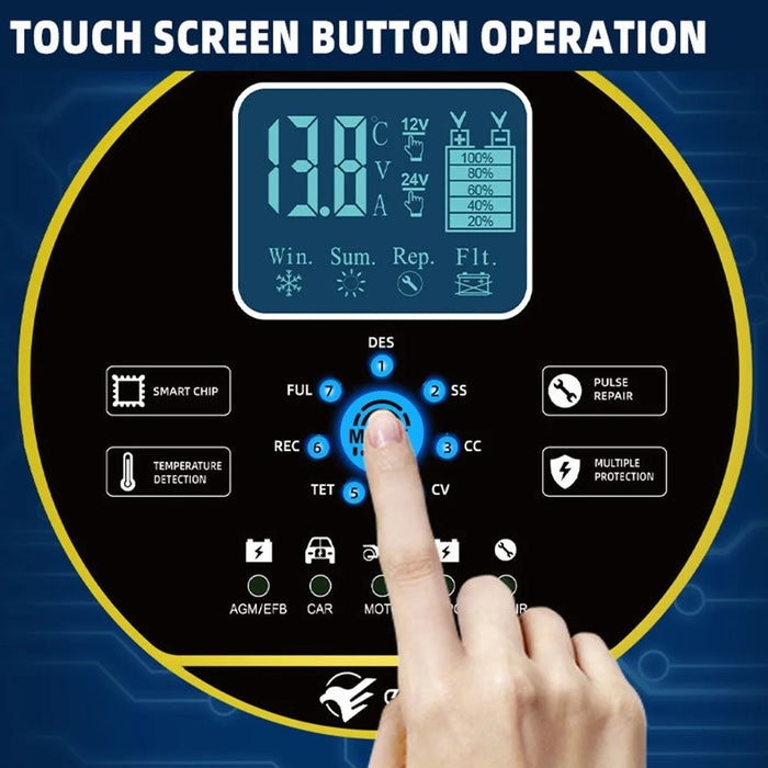 E-FAST TK-1500 Touch Screen Car Automatic Battery Charger for Lithium LiFePO4 AGM GEL Lead-Acid - US Plug / Yellow - 7