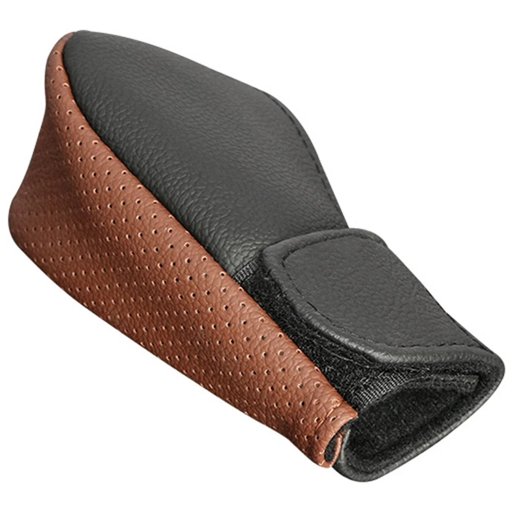 Universal Car Gear Shift Knob Cover Anti-slip PU Leather Protective Cover - Black+Brown - 1