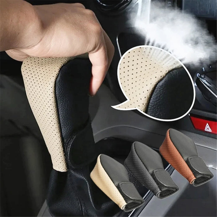Universal Car Gear Shift Knob Cover Anti-slip PU Leather Protective Cover - Black+Brown - 7