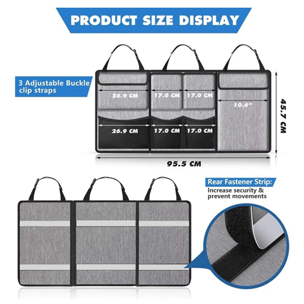 Car Hanging Rear Seat Trunk Storage Bag - Oxford Cloth Hanging Organizer - Grey - 4