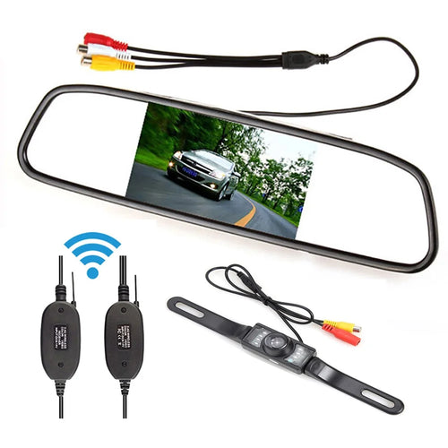 RH-315 4.3-inch Rearview Mirror Display 2.4G Wireless License Plate Backup Camera Set  for Car / Truck - 1