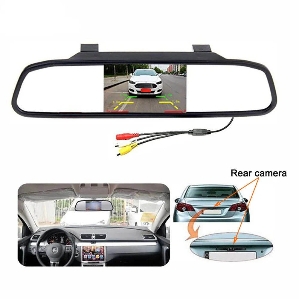 RH-315 4.3-inch Rearview Mirror Display 2.4G Wireless License Plate Backup Camera Set  for Car / Truck - 4