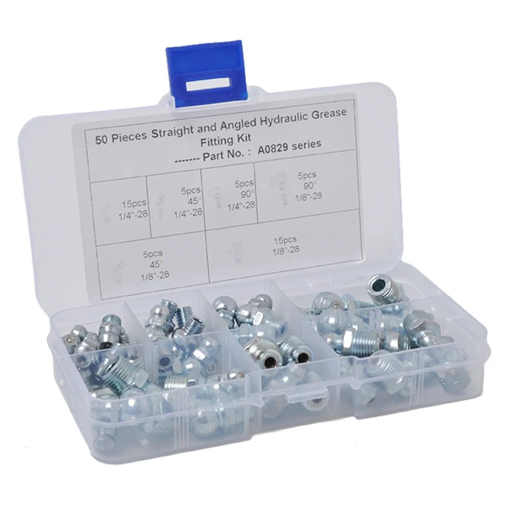 A0829 50Pcs Straight and Angled Hydraulic Grease Fitting Assortment Kit - 2