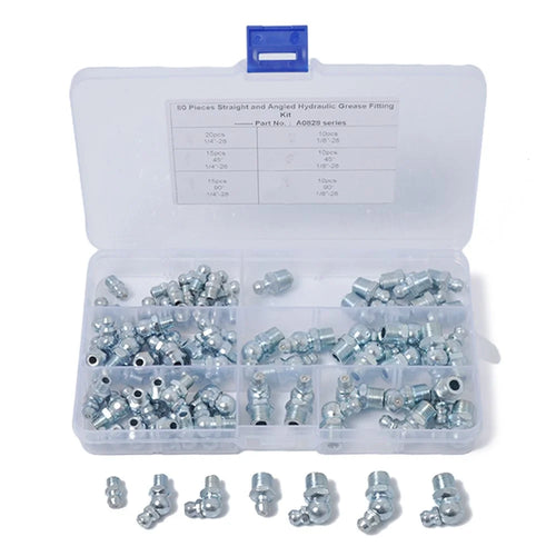 A0828 80Pcs 45 / 90 Degree Angled and Straight Hydraulic Grease Fitting Assort Kit - 1