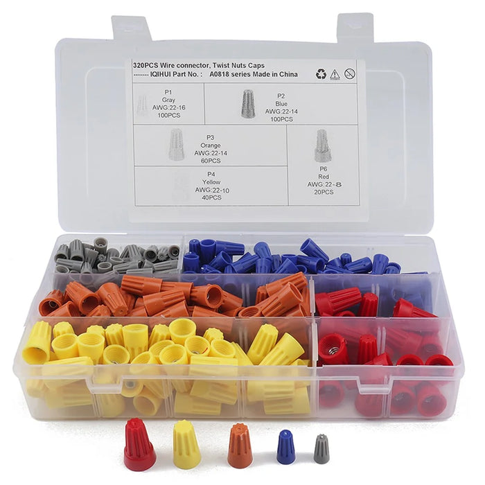 A0818 320Pcs PVC Insulated Wire Connector Twist Nuts Caps Assortment Kit - 1