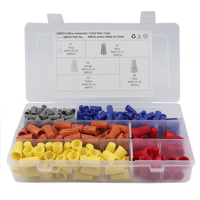 A0818 320Pcs PVC Insulated Wire Connector Twist Nuts Caps Assortment Kit - 2