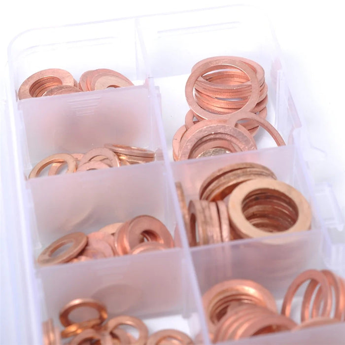 A0395 200Pcs / Set Copper Sealing Washers Flat Rings Gaskets with Plastic Box - 5