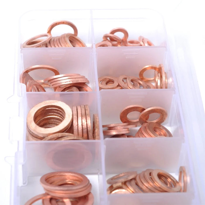 A0395 200Pcs / Set Copper Sealing Washers Flat Rings Gaskets with Plastic Box - 6