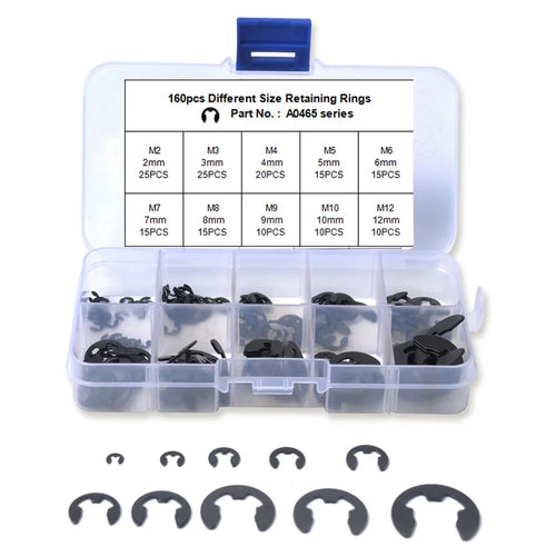 160Pcs 2mm-25mm Retaining Rings Car Truck Assorted E-Clip Snap Rings Kit - 1