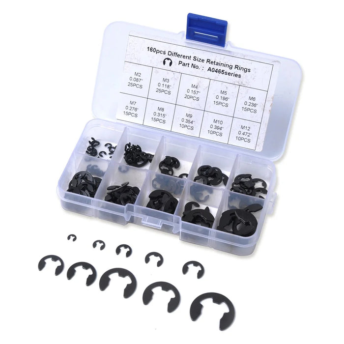 160Pcs 2mm-25mm Retaining Rings Car Truck Assorted E-Clip Snap Rings Kit - 5